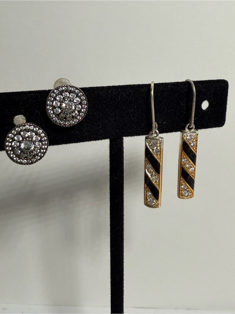 2pair Sterling Silver Pave Crystal Earrings Studand Dangle
